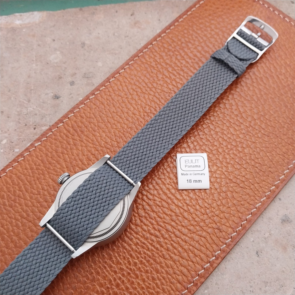 Gray 18mm EULIT Panama Braided Perlon Single Pass Field Watch Strap