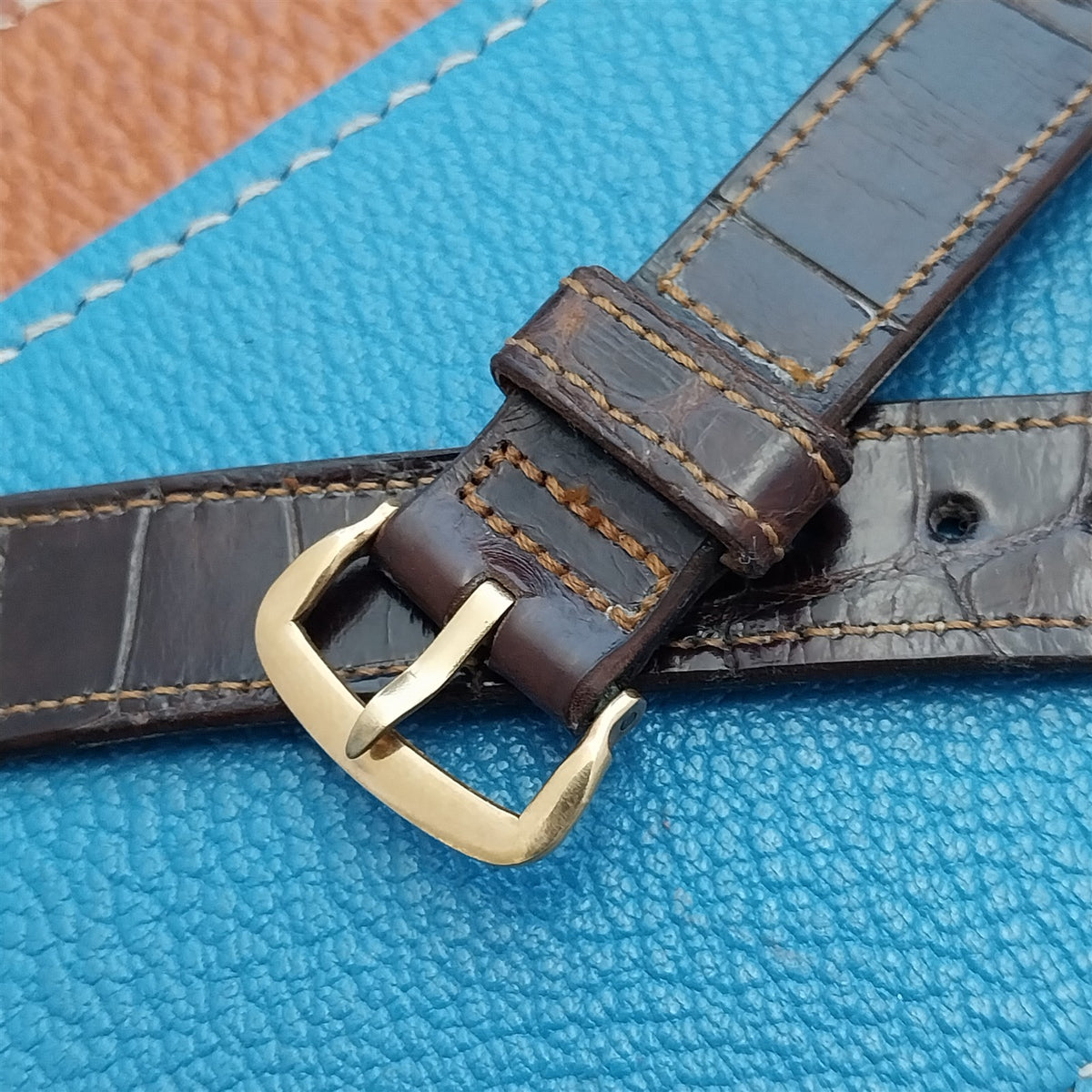 15.3mm 1940s-1950s NOS Vintage Brown Alligator Watch Strap