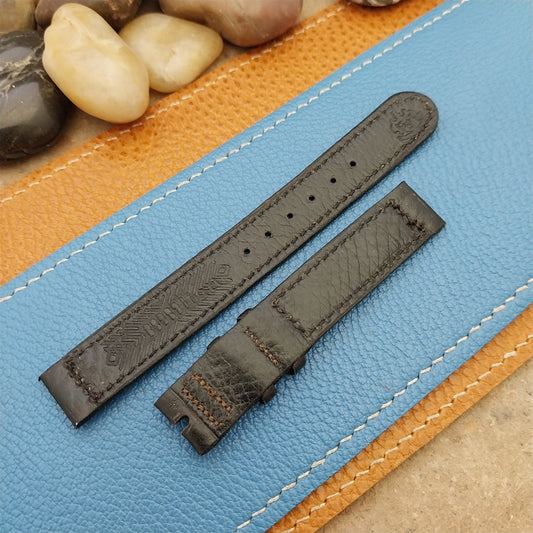 Vintage 9/16" 14mm Hamilton Black Leather Two-Piece Unused Classic Watch Band