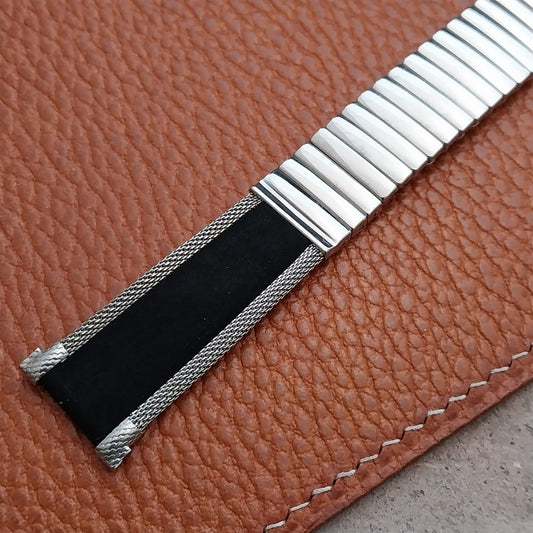 Stainless Steel & Black Corfam JB Champion Unused nos 1960s Vintage Watch Band