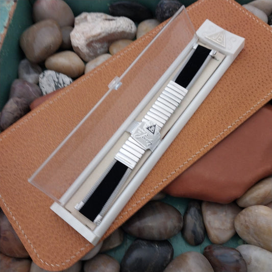 Stainless Steel & Black Corfam JB Champion Unused nos 1960s Vintage Watch Band