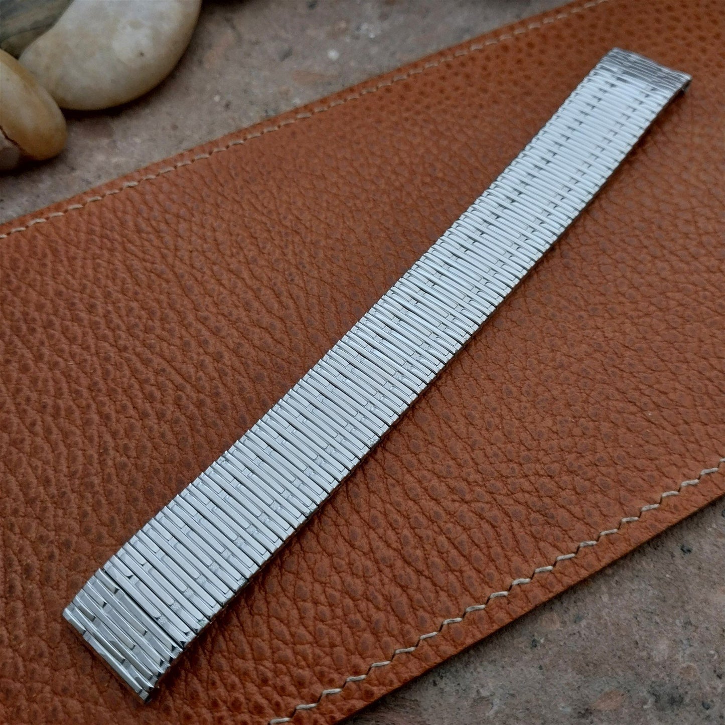 Vintage 17.2mm White Gold-Fill Speidel Thinline Classic Stretch 1970s Watch Band