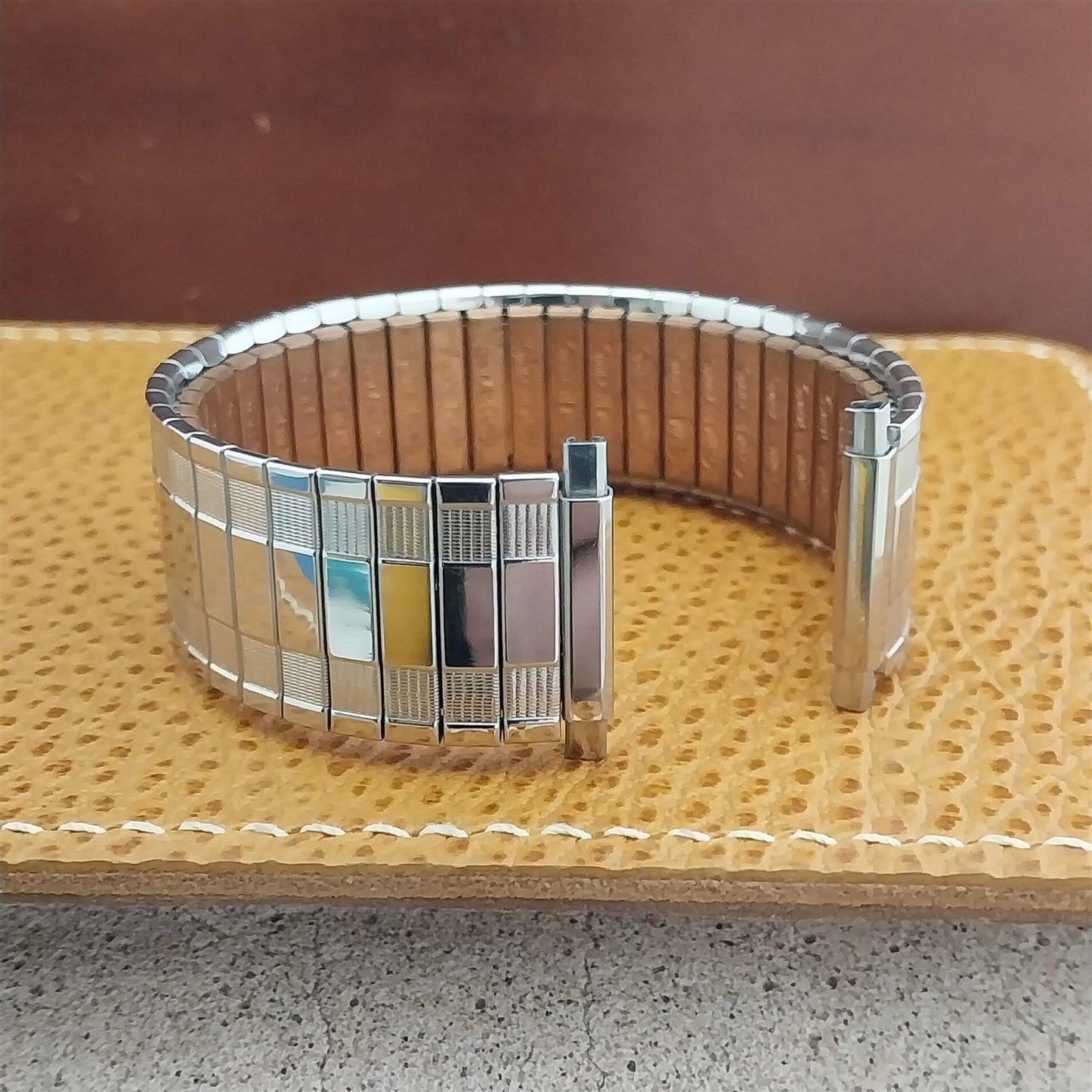 1970s USA Made Wide Stainless Steel Copper Back Speidel Vintage Watch Band nos