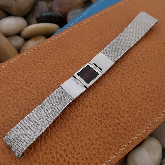 17.2mm Stainless Steel Mesh&Ebony Wood Kreisler Unused 1960s Vintage Watch Band