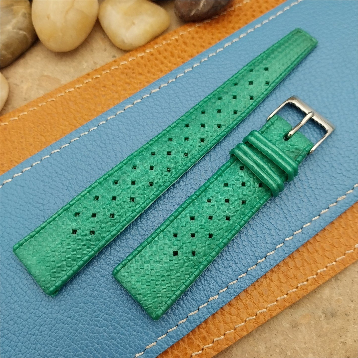 Vintage 19mm Green Basketweave Classic SkinDiver 1960s Unused Watch Strap