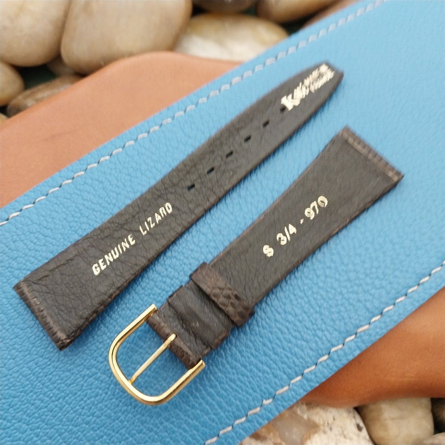 Vintage 19mm Short Kalbe France Brown Classic Tapered Lizard 1970s Watch Band