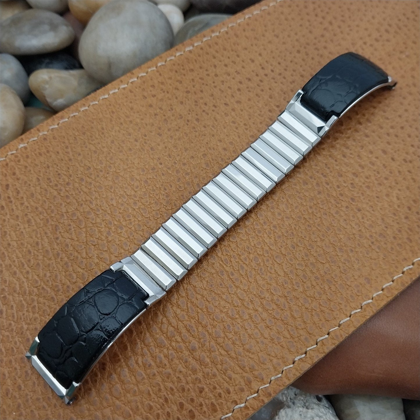 1960s Kreisler 17.2mm Stainless Steel & Alligator Grain Unused Vintage Watch Band