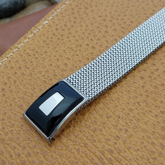 19mm 18mm Vintage Stainless Steel Evinger USA Black Glass & Mesh nos Watch Band