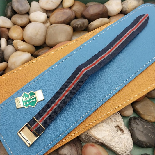 18mm Perlon Reversible Regimental nos 1960s Vintage Watch Band & Roller Buckle
