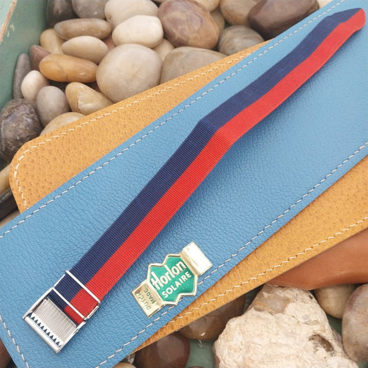 18mm Striped Perlon Reversible Locking Buckle Classic 1960s Vintage Watch Band