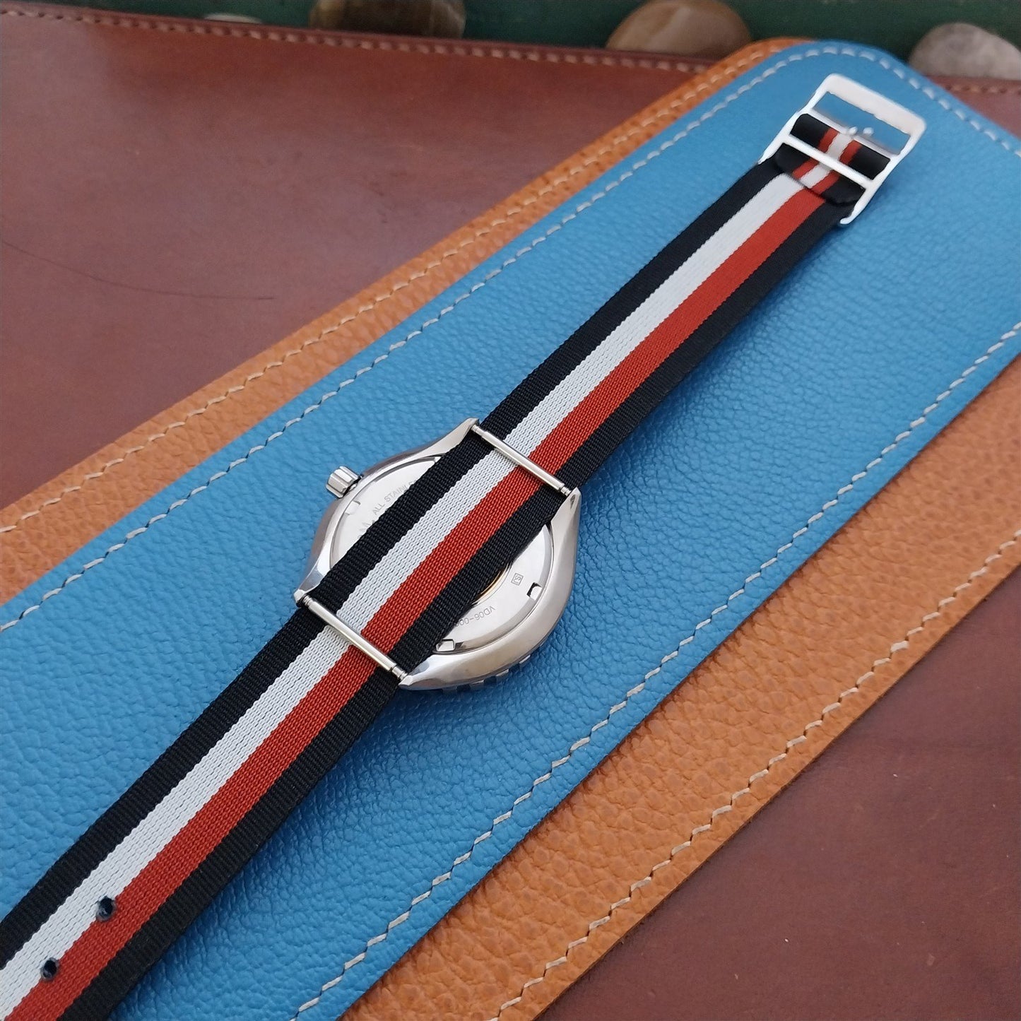 Vintage 18mm Striped Perlon Reversible Unused Classic Single Pass Watch Strap