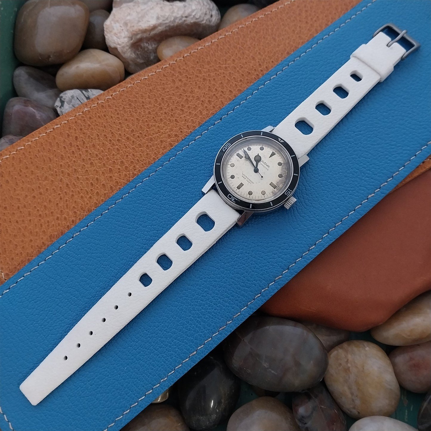 Vintage 18mm White Skindiver GT Rally nos Unused Classic 1960s Diver Watch Strap