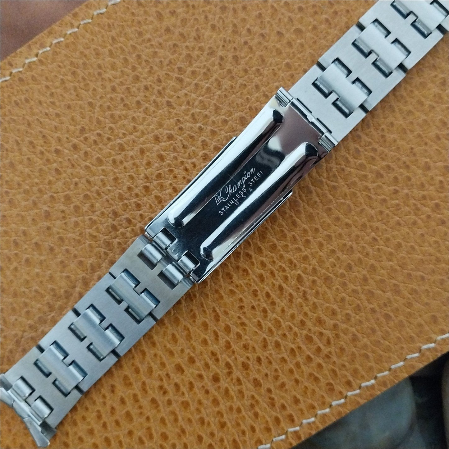 19mm JB Champion Solid Link Stainless Steel & Blue 1960s Unused Watch Band