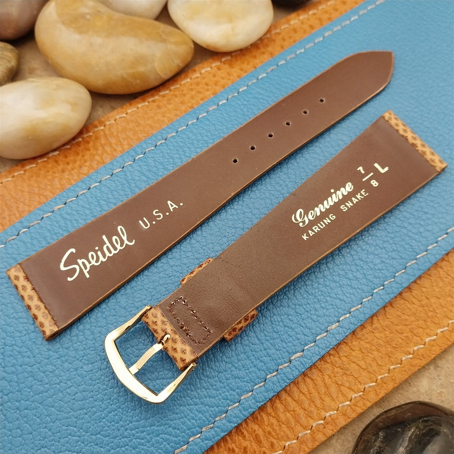 Vintage 22mm Speidel Brown Karung Snake Long Unused Classic Tapered Watch Band