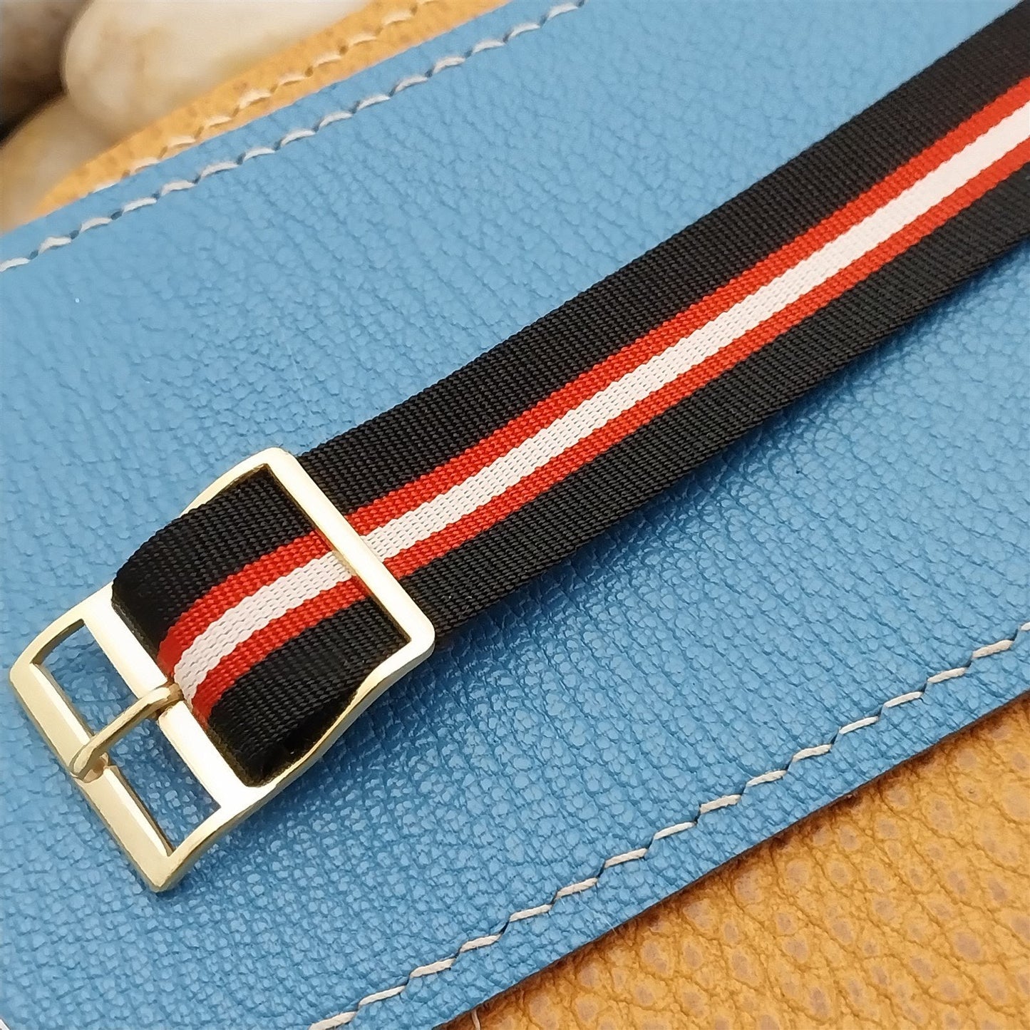 Vintage 18mm Reversible Perlon Black Red White Blue 1960s nos Unused Watch Band