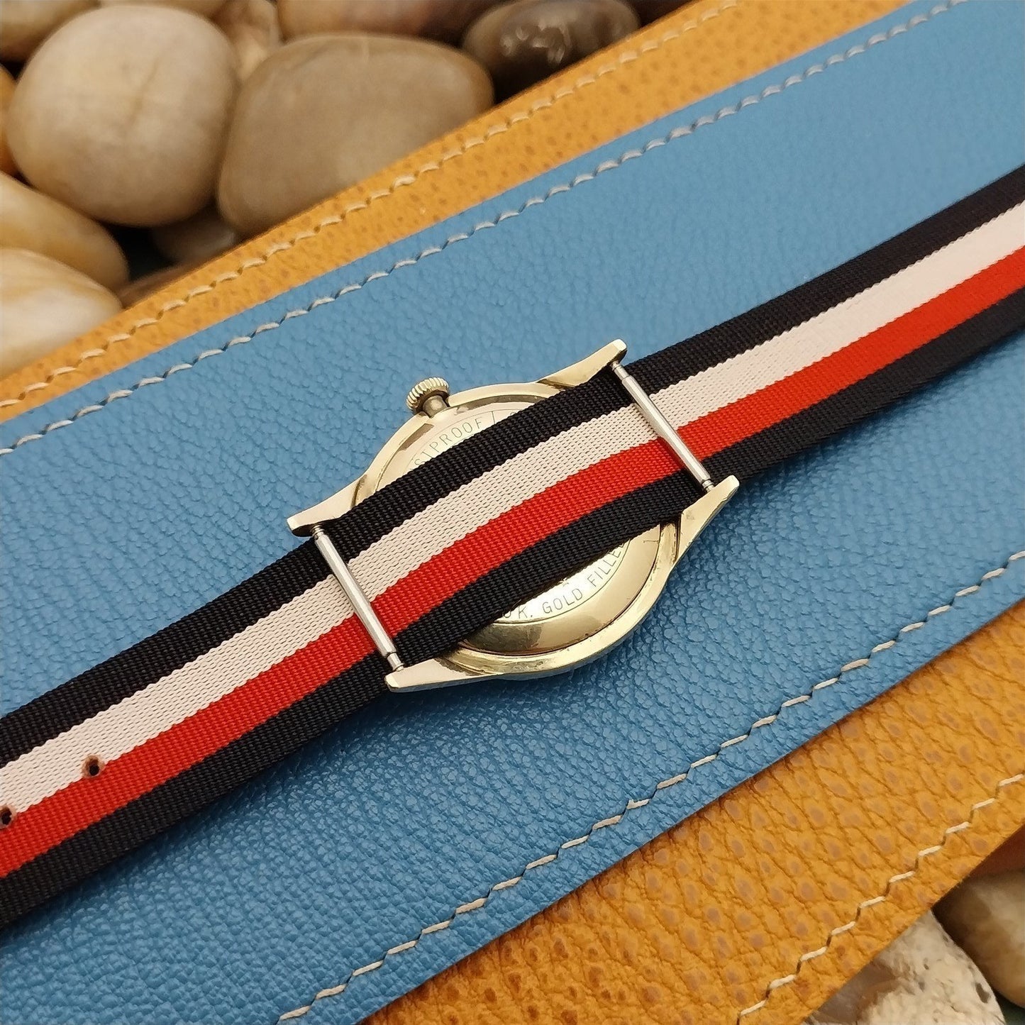 Vintage 18mm Reversible Perlon Black Red White Blue 1960s nos Unused Watch Band