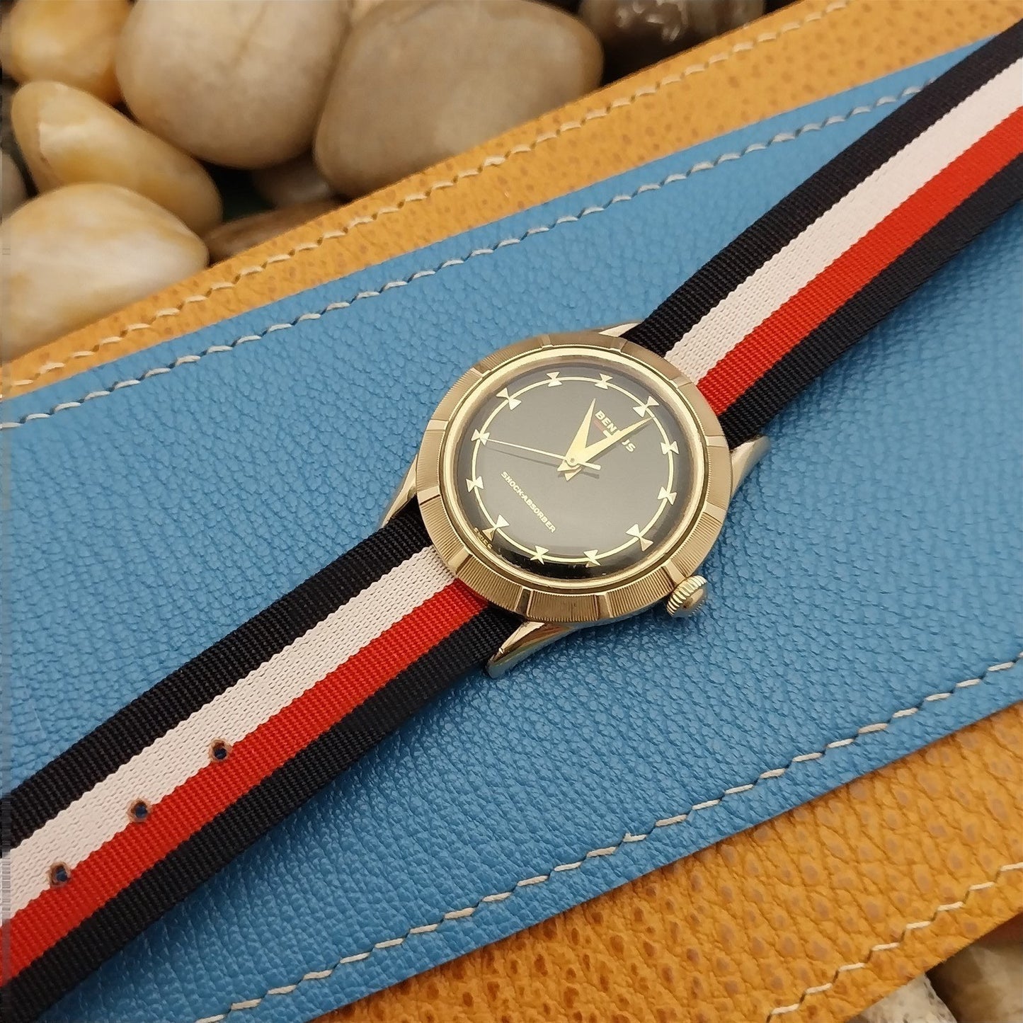 Vintage 18mm Reversible Perlon Black Red White Blue 1960s nos Unused Watch Band