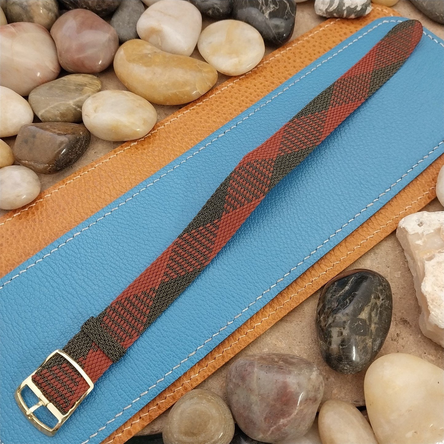 Vintage 18mm Braided Perlon Argyle Melange Single Pass 1960s Unused Watch Band