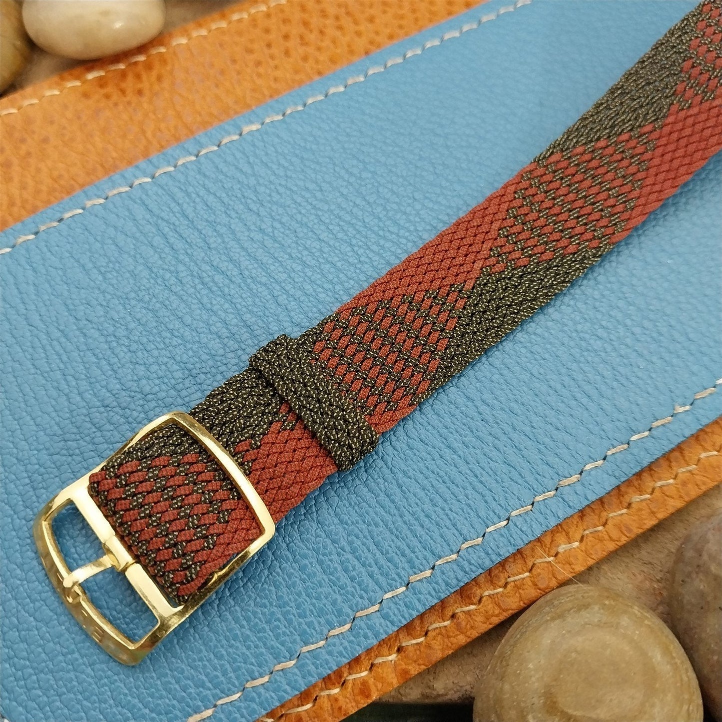 Vintage 18mm Braided Perlon Argyle Melange Single Pass 1960s Unused Watch Band