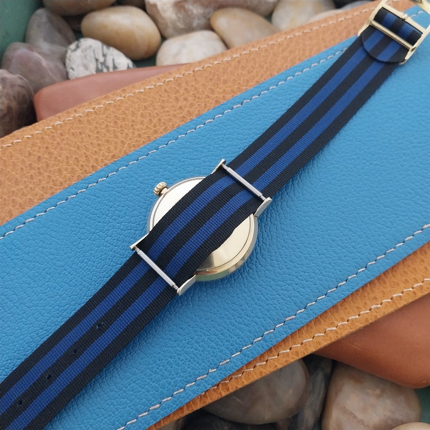 18mm Striped Perlon Classic Unused 1960s 1970s nos One-Piece Vintage Watch Strap