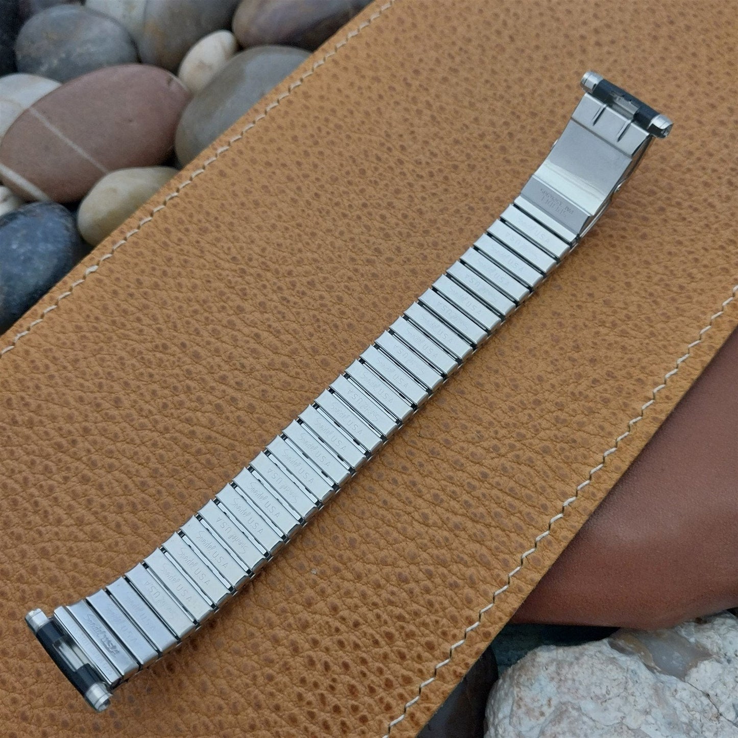 1970s Vintage Watch Band 18mm 19mm Speidel USA Romunda Calendar Stainless Steel