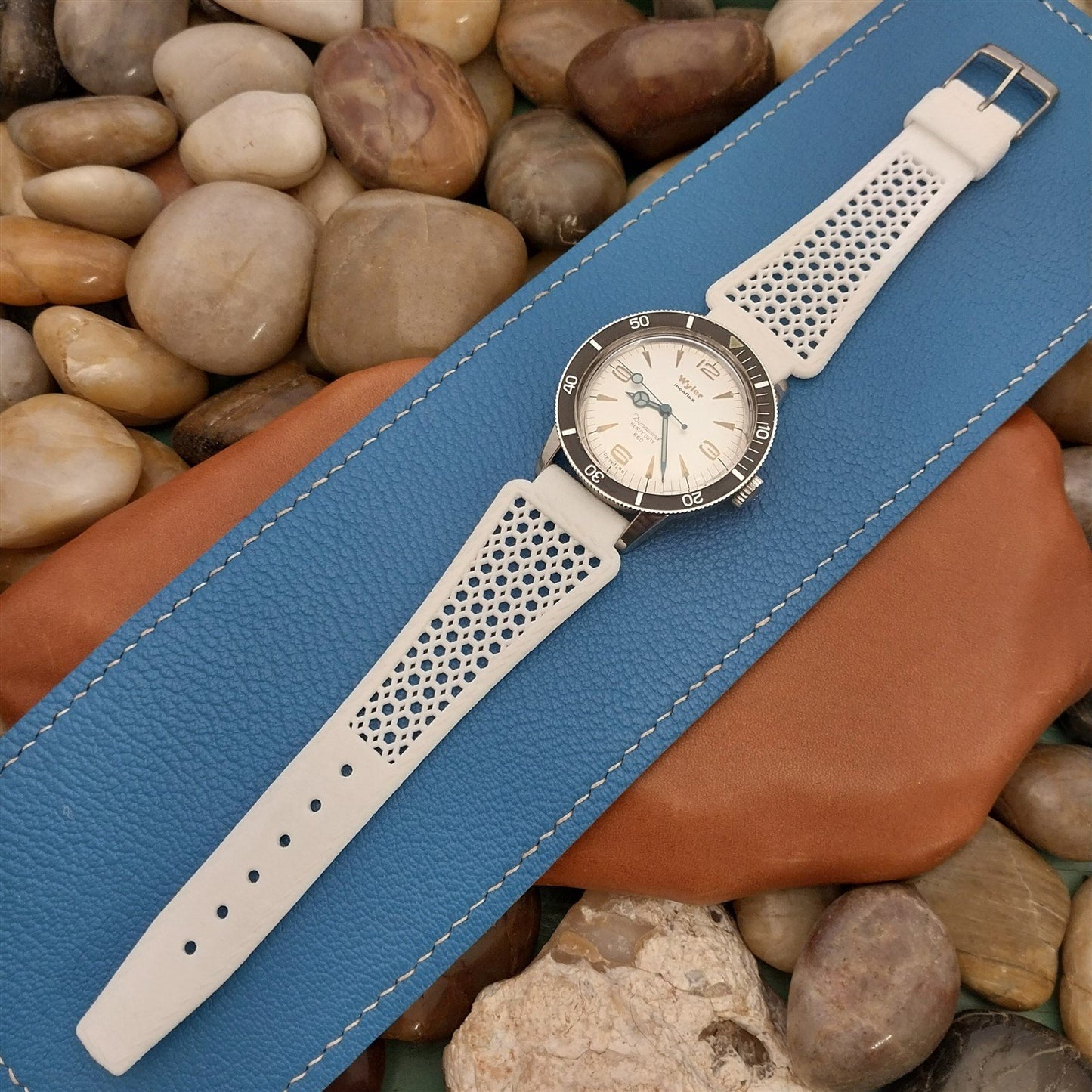 18mm Skindiver Swiss Ventilated Golay Playa White Classic Diver Watch Band nos