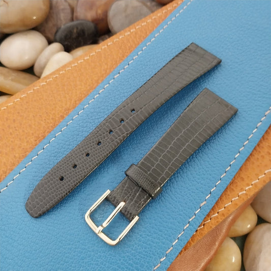 18mm Pulsar Hirsch Gray Lizard-Grain Leather Tapered Unused Vintage Watch Band