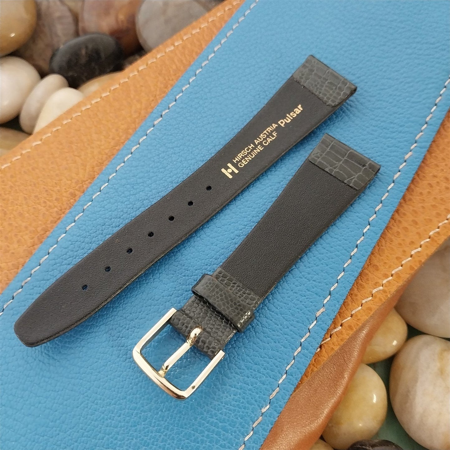 18mm Pulsar Hirsch Gray Lizard-Grain Leather Tapered Unused Vintage Watch Band