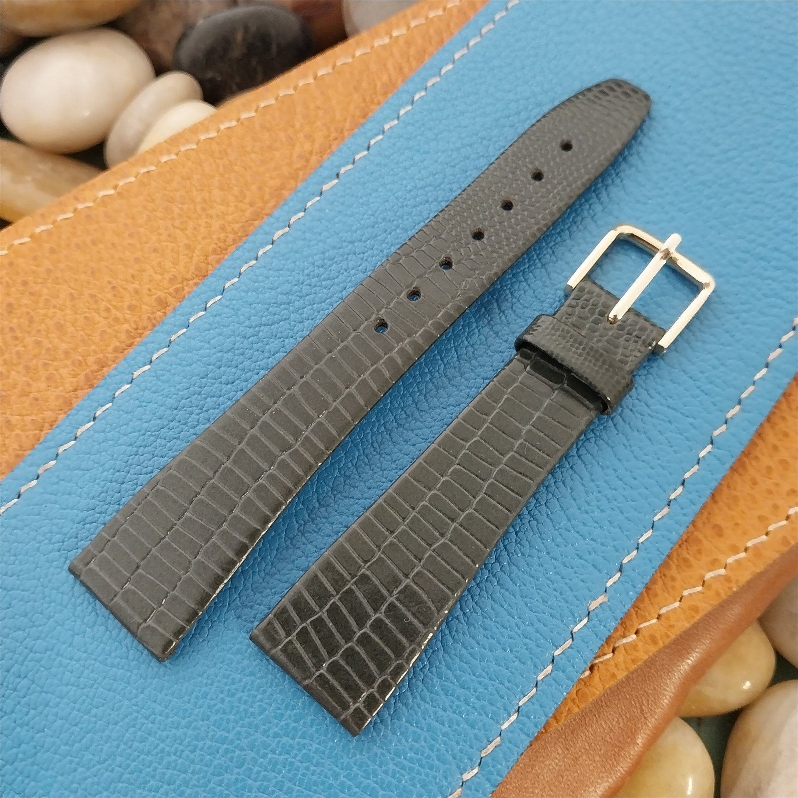 18mm Pulsar Hirsch Gray Lizard-Grain Leather Tapered Unused Vintage Watch Band