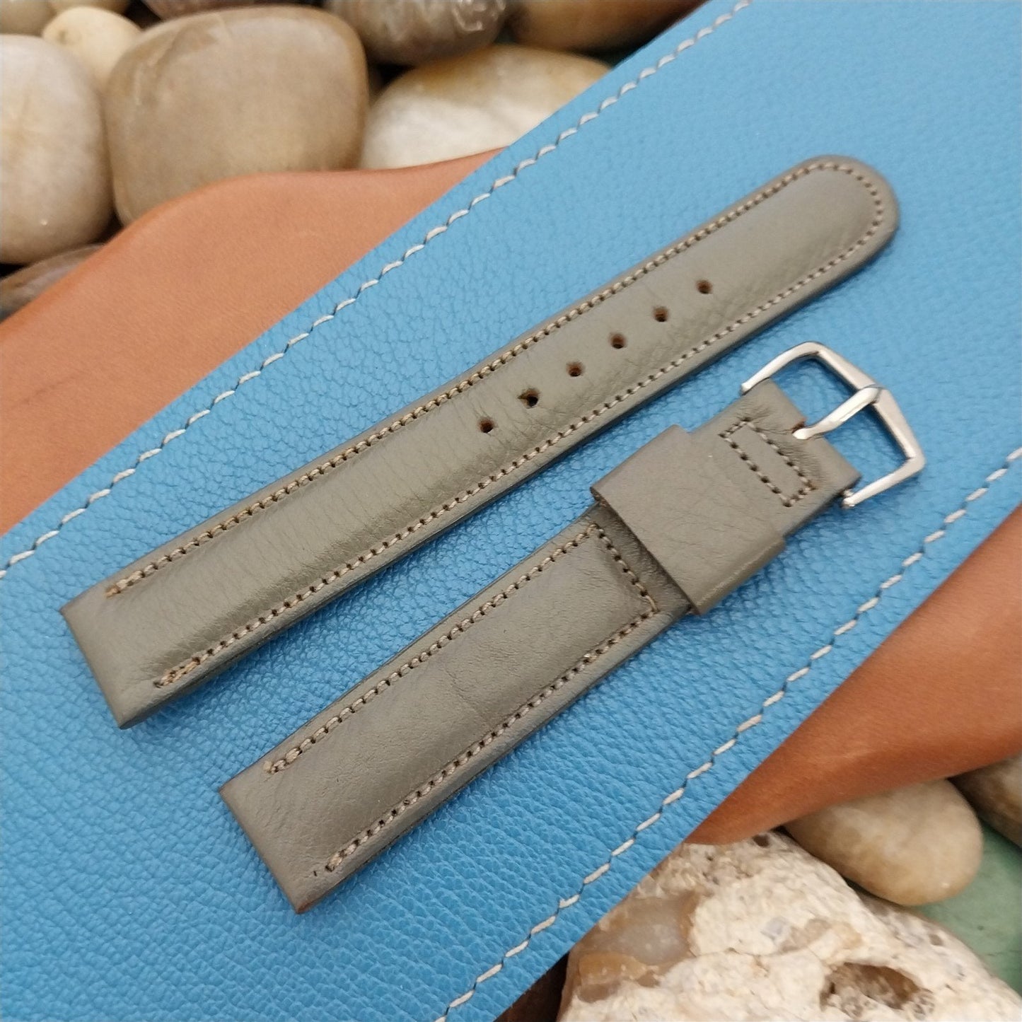 5/8" Mormac USA Old-Stock Grey Leather Strap 1950s Vintage Watch Band