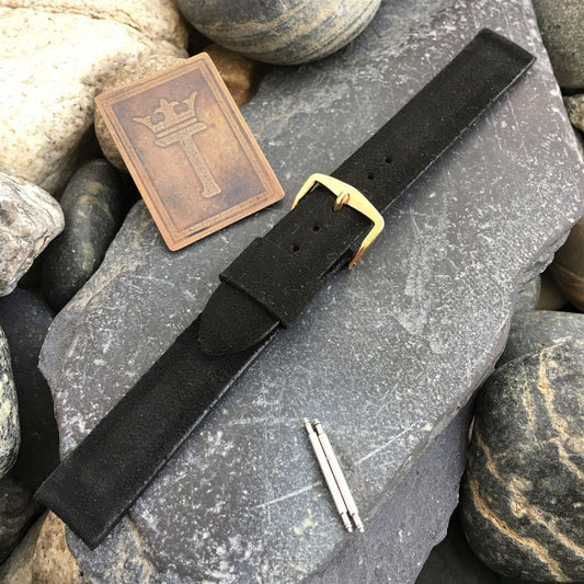 1960s 5/8" Mormac USA Black Holland Suede Strap nos Vintage Watch Band