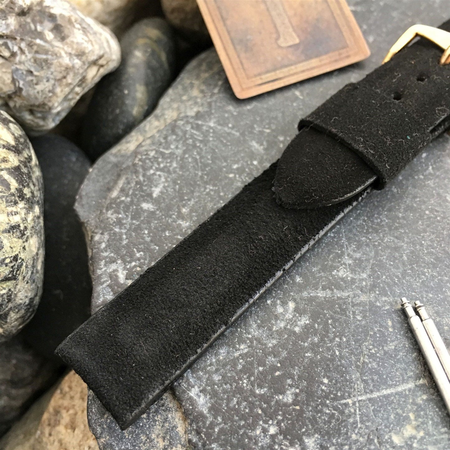 1960s 5/8" Mormac USA Black Holland Suede Strap nos Vintage Watch Band