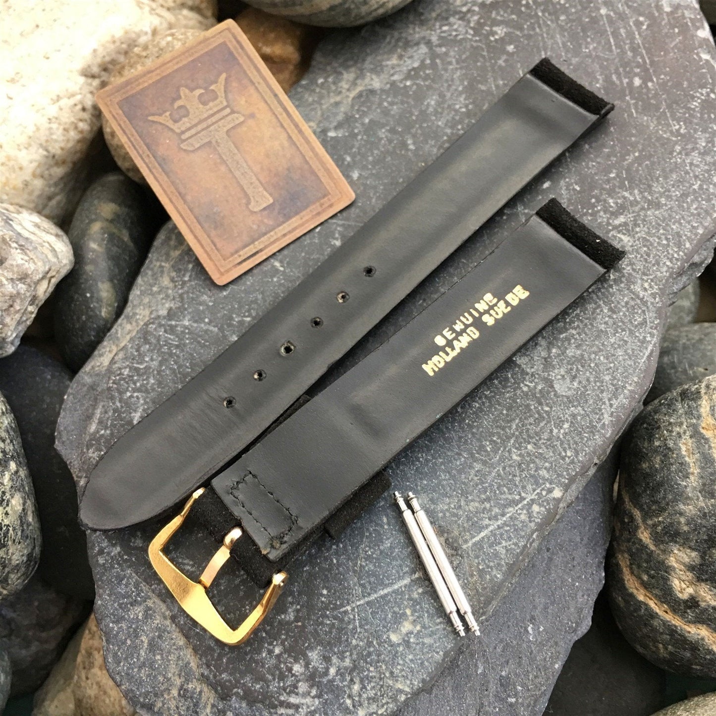 1960s 5/8" Mormac USA Black Holland Suede Strap nos Vintage Watch Band