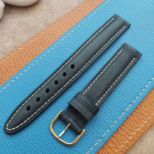 Vintage 16mm Hadley Roma Italy Black Leather Unused Classic Watch Band