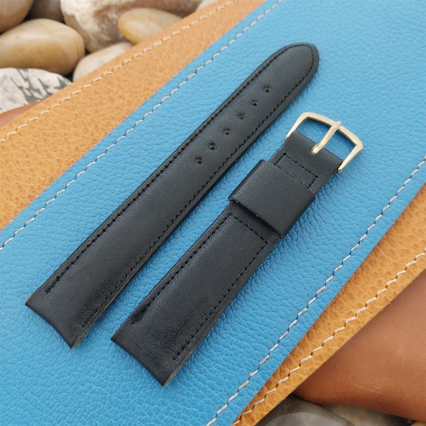 1960s Vintage 17mm Kalbe Black Cashmere Leather nos Unused Classic Watch Band