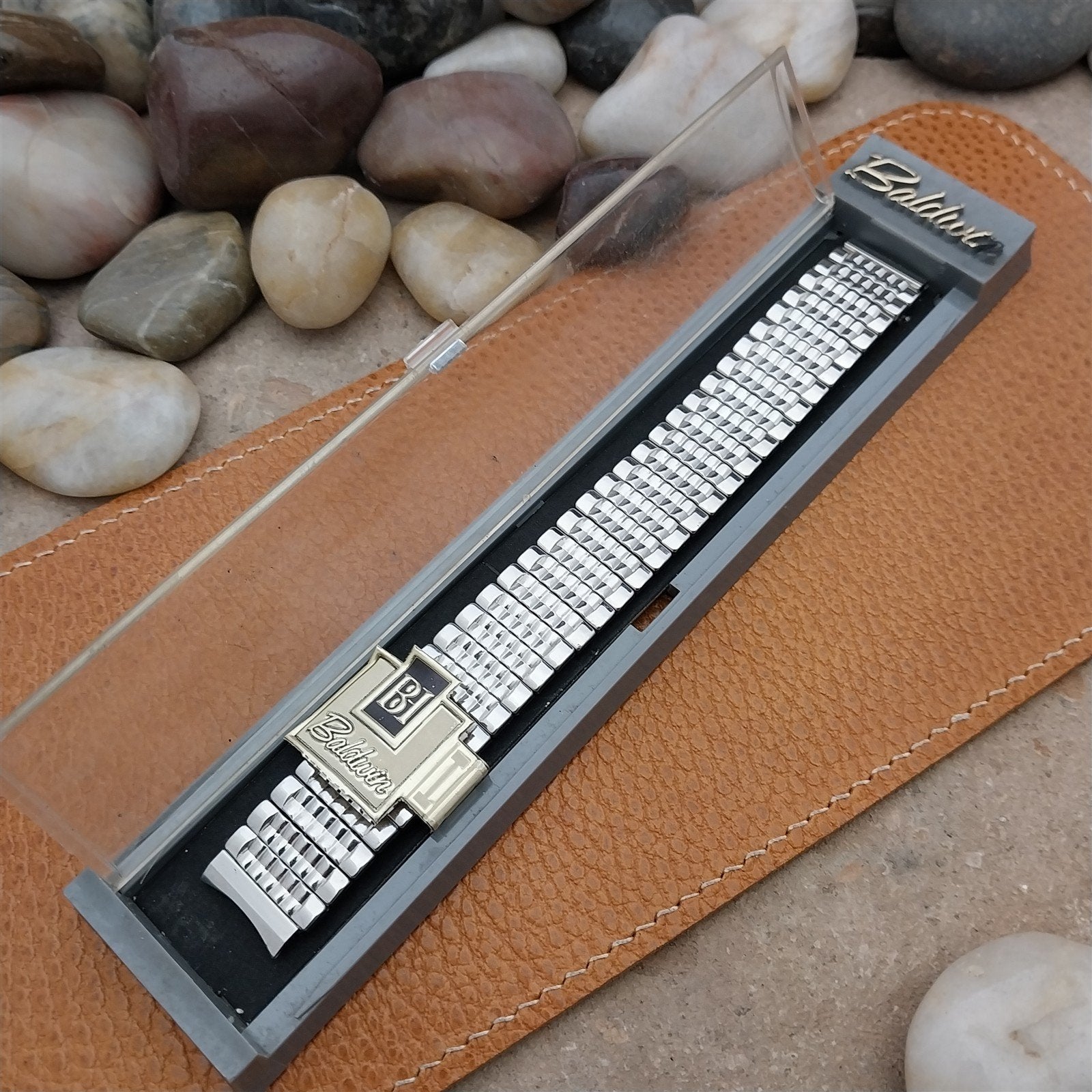 Vintage Rice Beads Wide Scissor-Expansion 16mm Stainless Steel Unused Watch Band