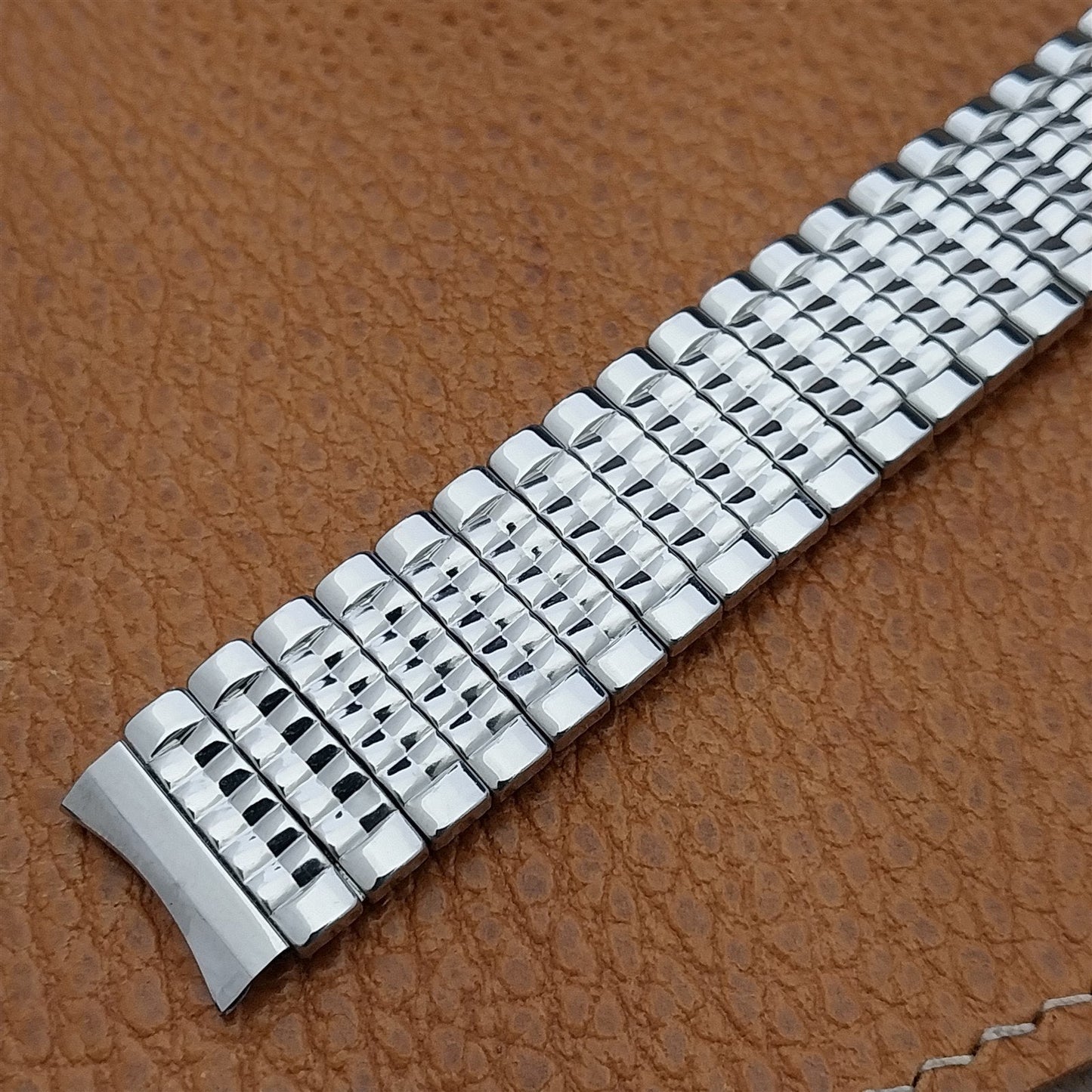 Vintage Rice Beads Wide Scissor-Expansion 16mm Stainless Steel Unused Watch Band