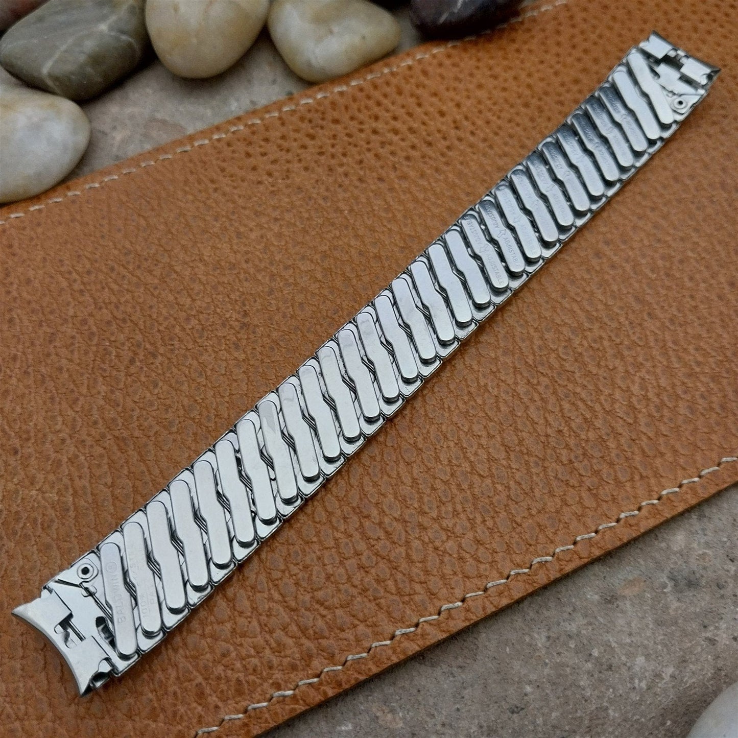 Vintage Rice Beads Wide Scissor-Expansion 16mm Stainless Steel Unused Watch Band