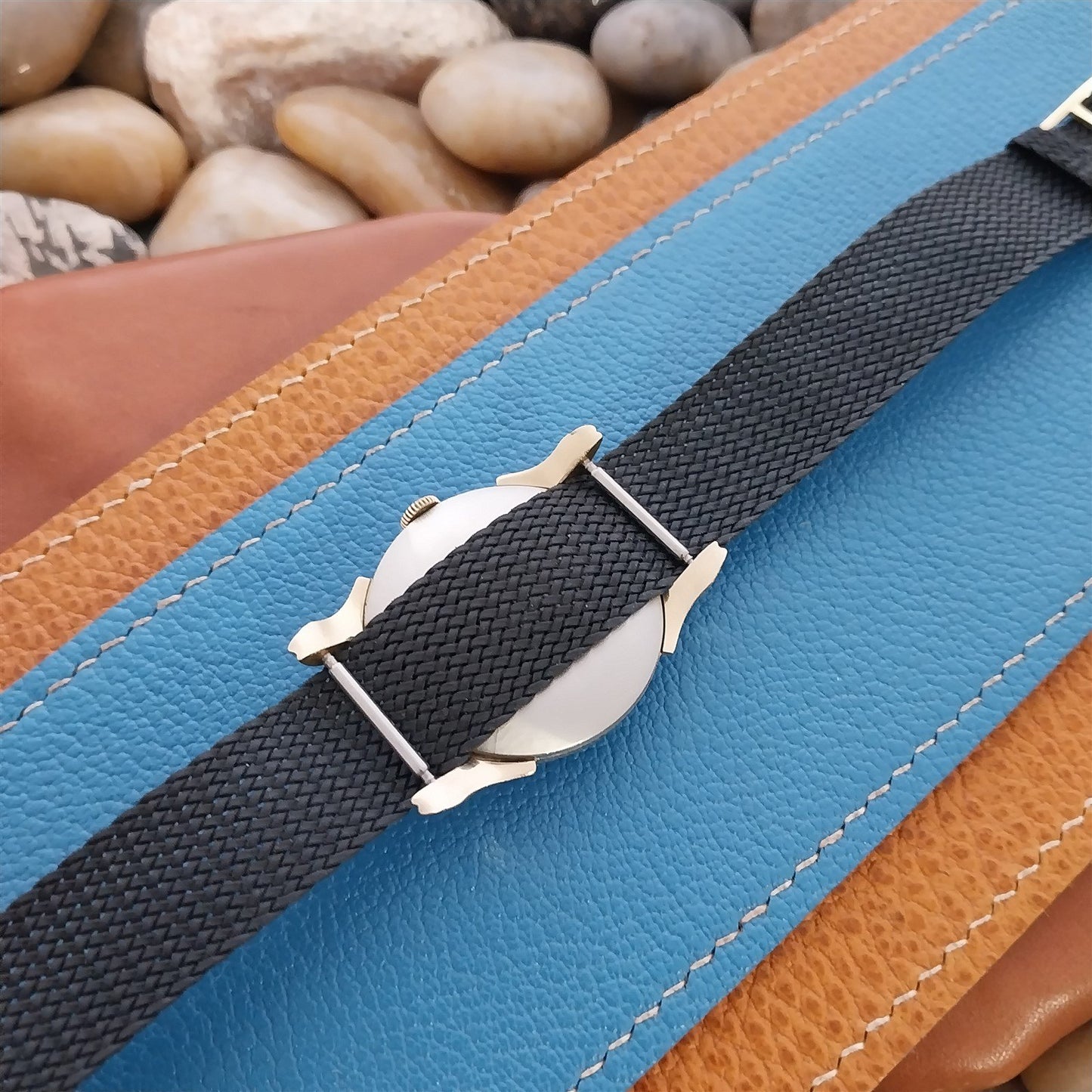 18mm Black Perlon Mesh Watch Strap nos Unused 1970s Vintage Watch Strap