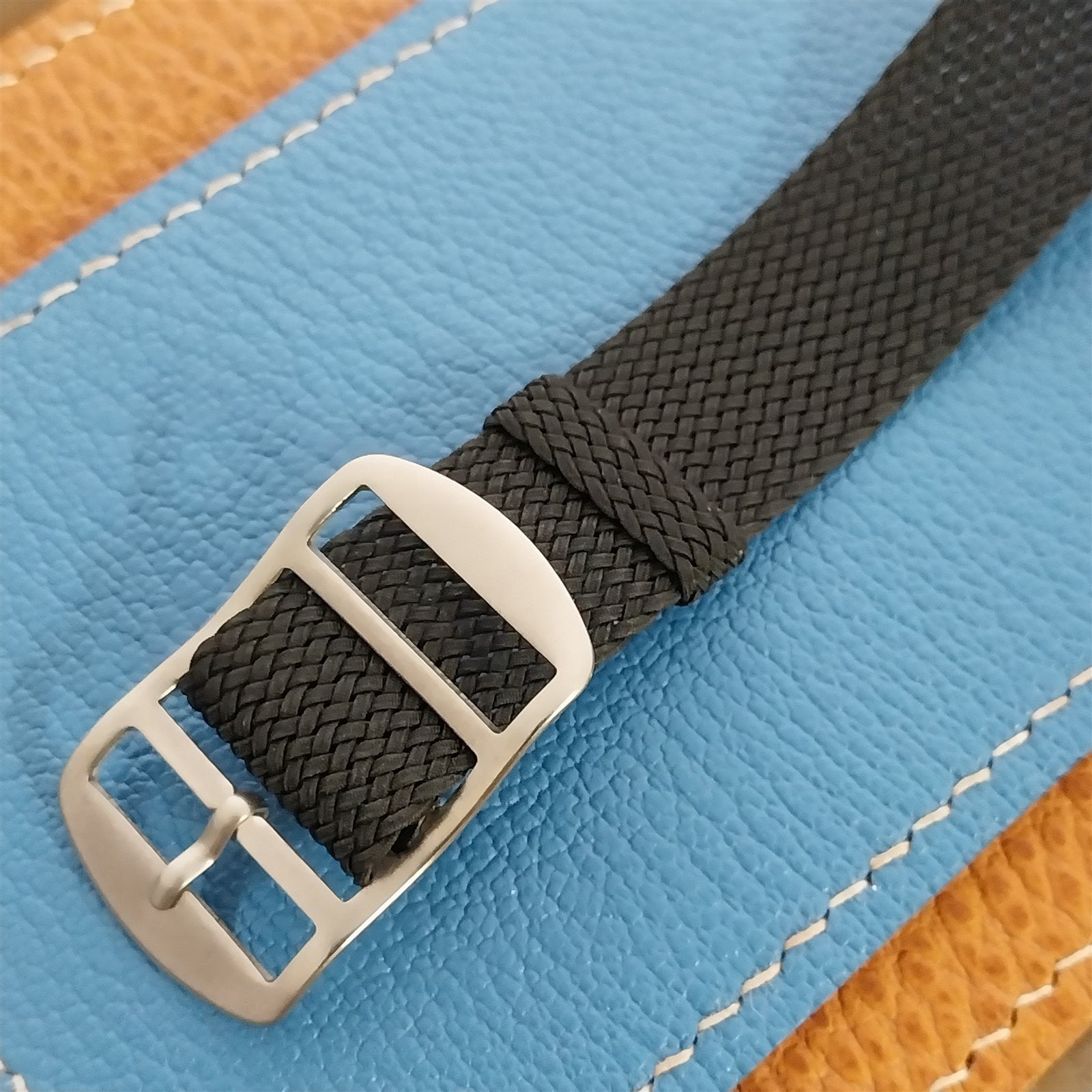 Vintage 18mm Braided Perlon Eulit Kristall Classic nos 1960s Black Vintage Watch