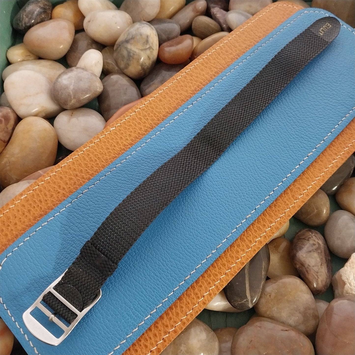 Vintage 18mm Braided Perlon Eulit Kristall Classic nos 1960s Black Vintage Watch