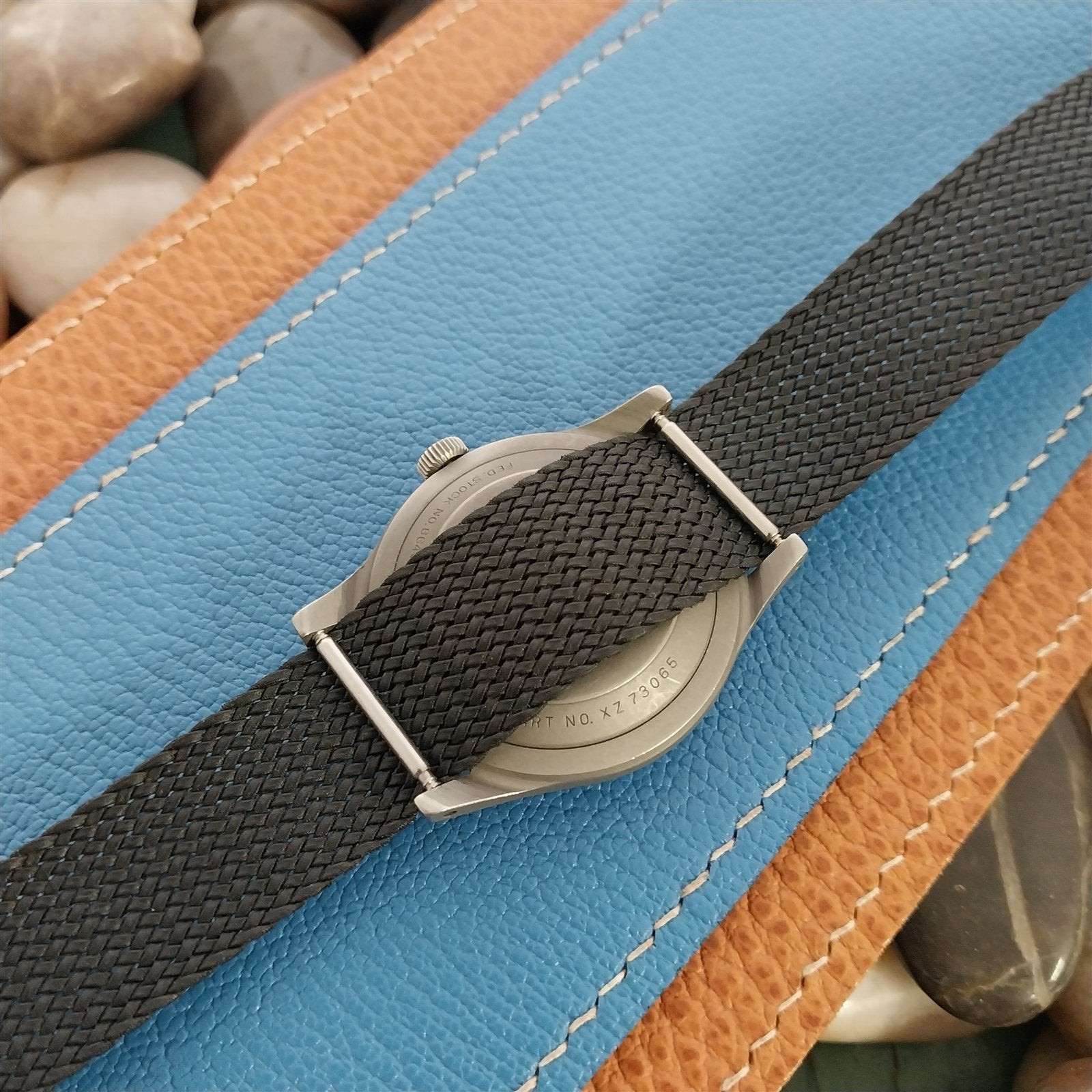 Vintage 18mm Braided Perlon Eulit Kristall Classic nos 1960s Black Vintage Watch