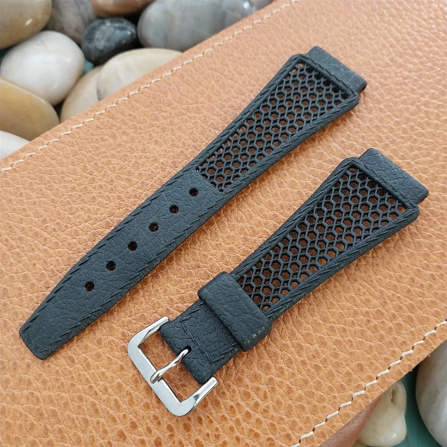 20mm Swiss Divers Strap & Acier Buckle Tropical Unused 1970s Vintage Watch Band