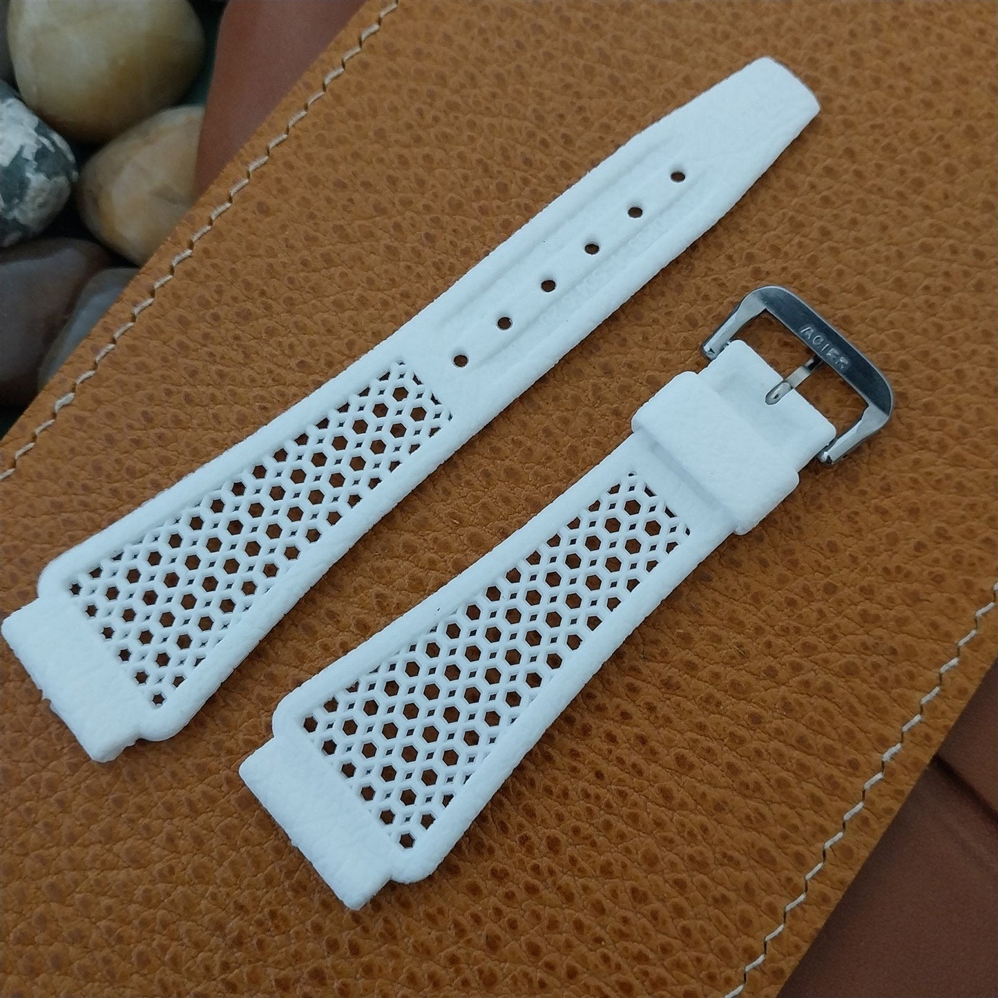 20mm White Diver Strap & Acier Buckle Swiss 1960s-1970s Vintage Watch Band