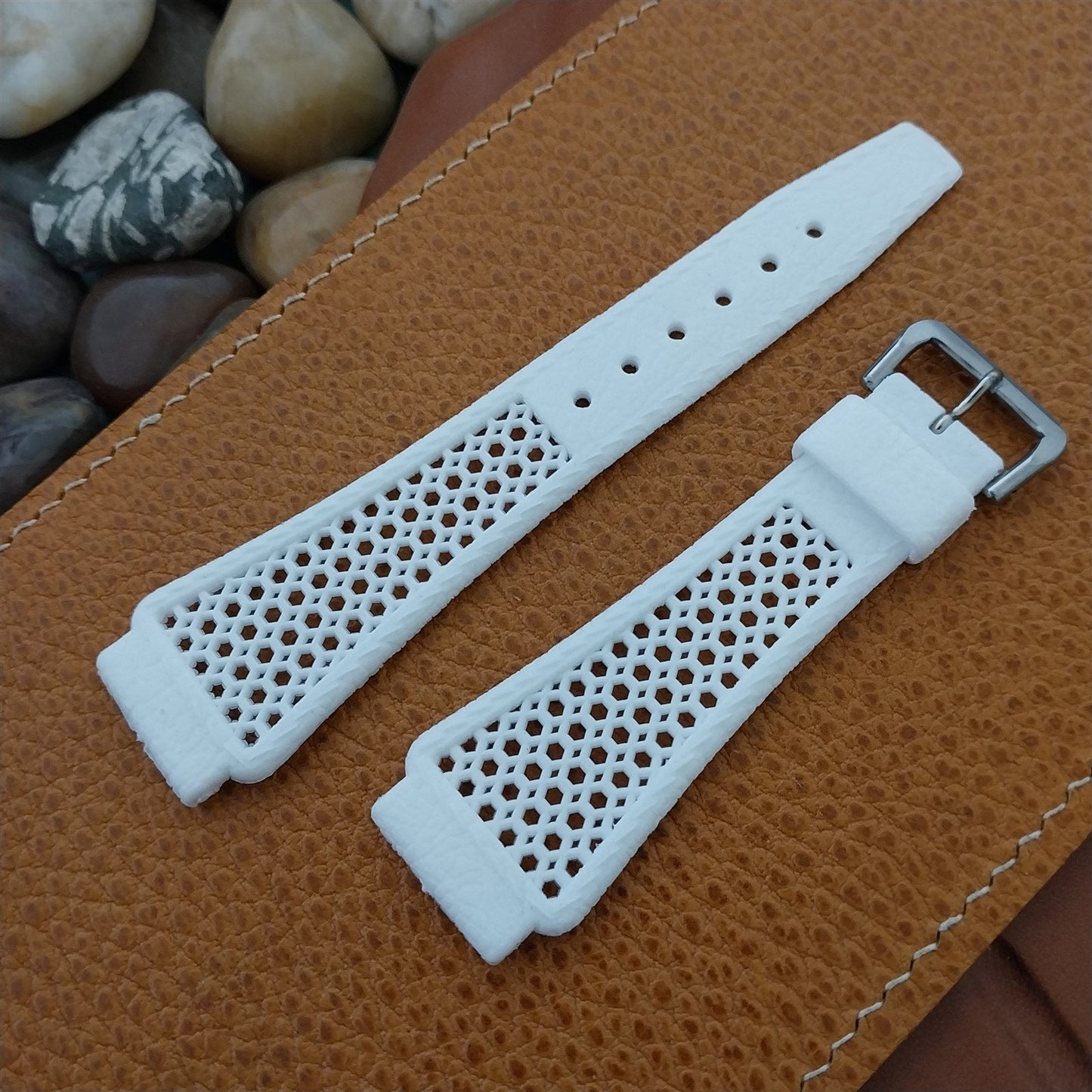 20mm White Diver Strap & Acier Buckle Swiss 1960s-1970s Vintage Watch Band