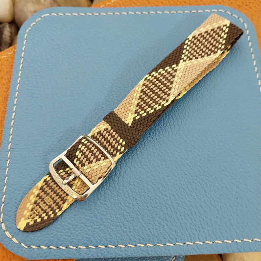 18mm Braided Perlon Brown Argyle Classic 1960s Single Pass Vintage Watch Strap