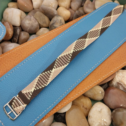 18mm Braided Perlon Brown Argyle Classic 1960s Single Pass Vintage Watch Strap