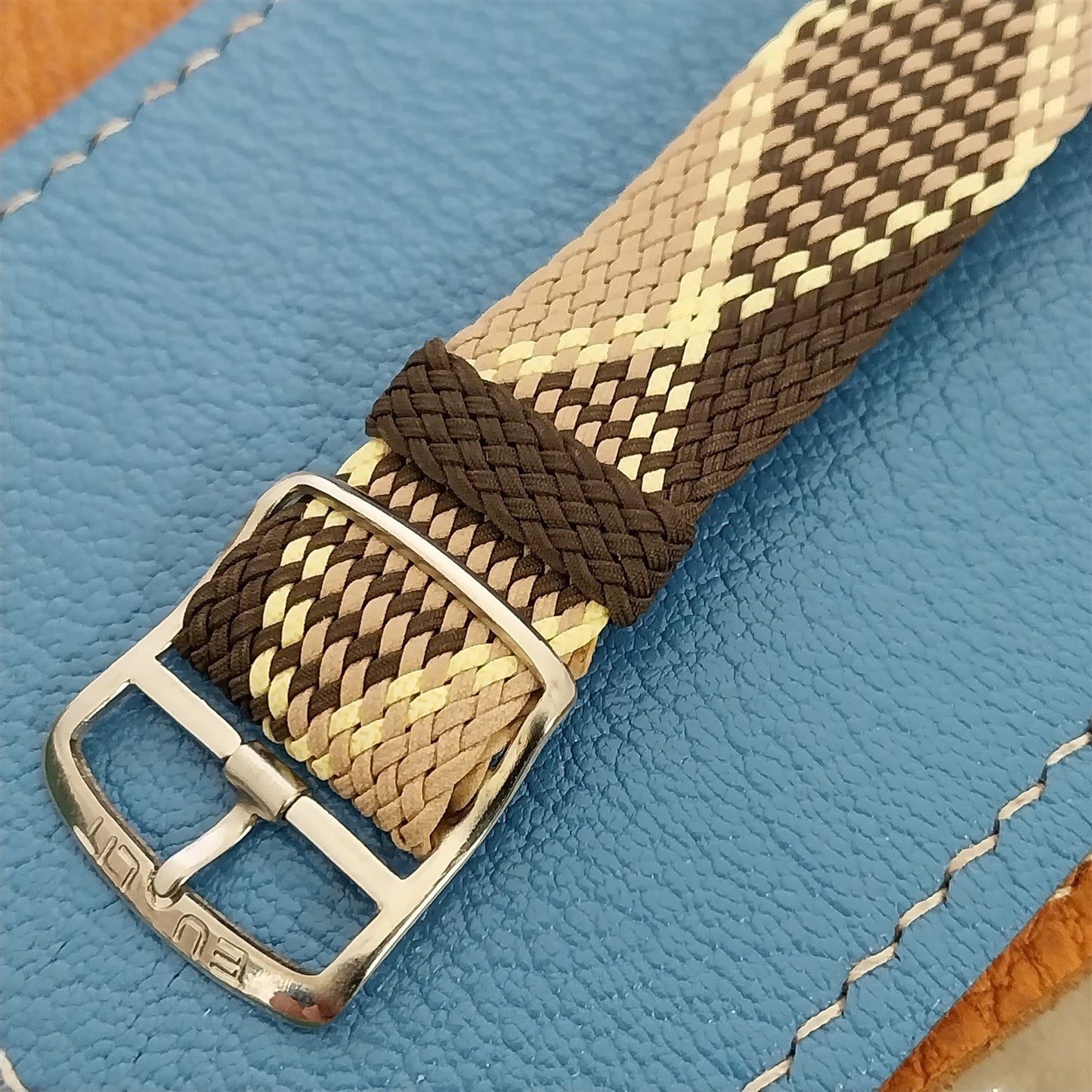 18mm Braided Perlon Brown Argyle Classic 1960s Single Pass Vintage Watch Strap