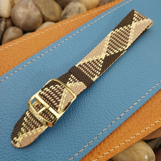 18mm Braided Perlon Brown Argyle 1-Piece Classic 1960s Unused Vintage Watch Band