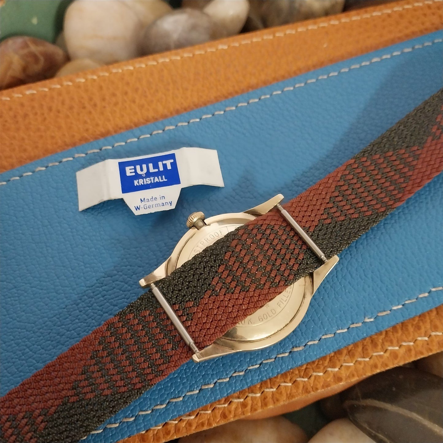 Vintage 18mm Braided Perlon Melange Brown &Red Single Pass NOS 1960s Watch Strap